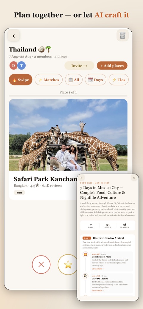 Roamadi app: an AI day-by-day itinerary with real venues and timing